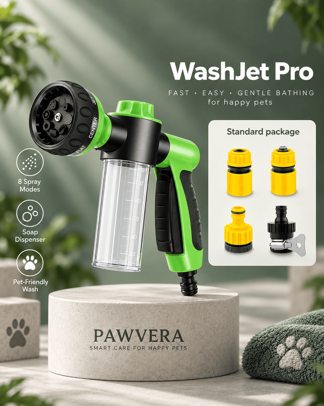Pawvera WashJet™ | 8-in-1 Dog Bathing & Shampoo Sprayer